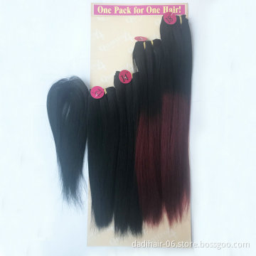 wholesale silk straight Yaki Wave synthetic hair weaves for black women weave,ombre two tone color ombre hair weaves with bangs